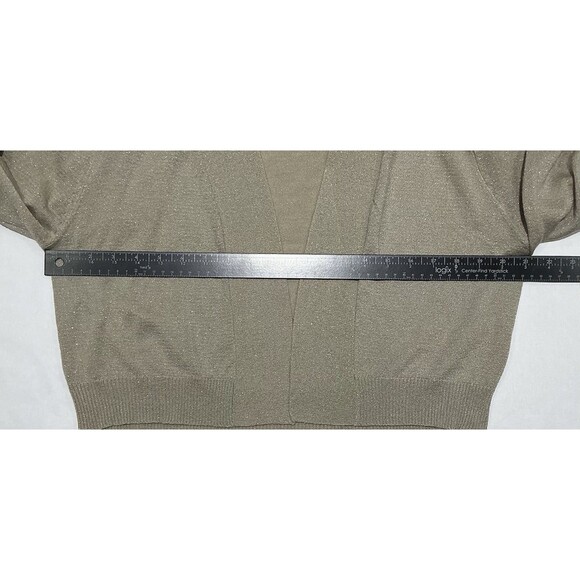 Calvin Klein Cardigan Crop Sweater Womens XL Tan Gold Metallic Holiday Party - Picture 6 of 7